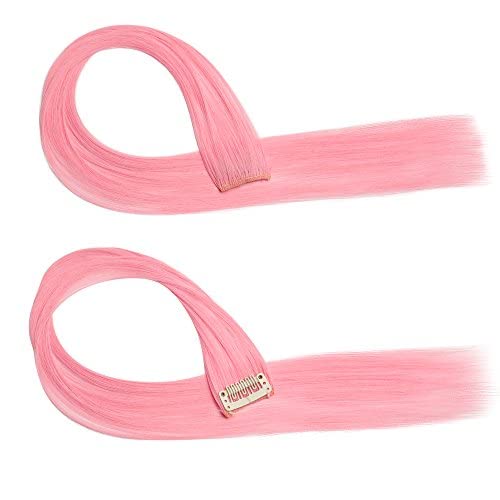 22"(55cm) Extensiones de Cabello Clip Mechas de Colores Fantasía 10 Tiras/Set Pelo Sintético Natural para Niñas Muñecas Postizos Pelucas Accesorios Liso (100g,Rosa Oscuro)