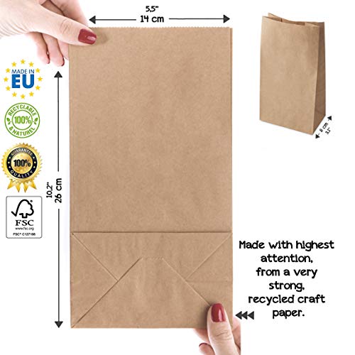 25 piezas Bolsas de Papel Regalo 14 x 26 x 8 cm - Bolsa Biodegradable Regalos Comunión para Invitados o para Guardar Comida, Semillas Flores, Dulces, Chuches, Pan - Bolsitas Kraft Marrón kgpack