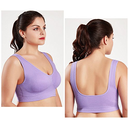 3 Piezas Sujetador Deportivo para Mujeres Sin Costuras Yoga Racerback Top con Almohadillas Extraíbles Ultimate Corriendo Gimnasio Ropa (2XL: 42/44, Azul&Sandía&Morado)