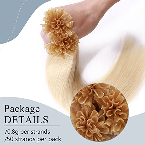 35cm - Silk-co Extensiones de Pelo Natural de Queratina 0.8g * 50 Mechas U Tip Keratina Hair Extensions Cabello Humano Human Hair - #60 Rubio Platino