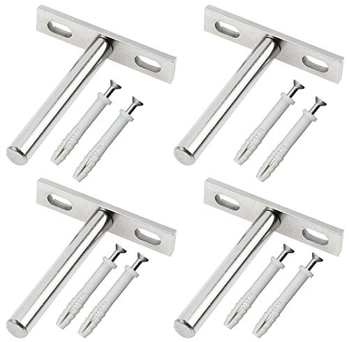 4 Pcs Soportes de Estantería Flotante Invisible 79mm Tipo T Escondido de Metal Oculto con Tornillos Autorroscantes y Tapón de Goma Blanco para Soporte de Tablón de Pared Oculto