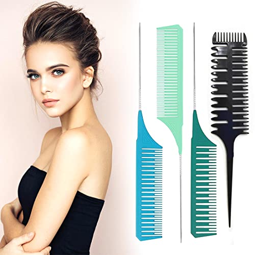 4 Piezas Peine Profesional Antiestático, Peine Cola Peluquería, Peluquería Peines, Peine Peinado Profesional, Con Mango Aguja, Para Peluquería, Tejer, Corte, Ombre, Teñir Cabello