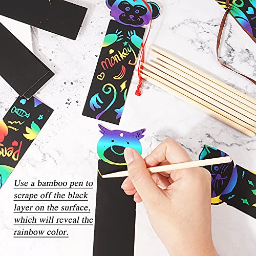 50pcs Papel de Rascar Papel Scratch Art Manualidades Creativas Dibujar de Rascar con Lápices de Madera Cuerda Colores Papel de Marcador de Libros Animales para Niños Infatiles