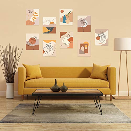 9 Impresiones de Arte de Pared de Línea Minimalista Carteles de Arte Estético Moderno Abstracto Impresión de Pared de Dibujo Geométrico de Paisaje de Cara de Mujer sin Marco, 8 x 10 Pulgadas