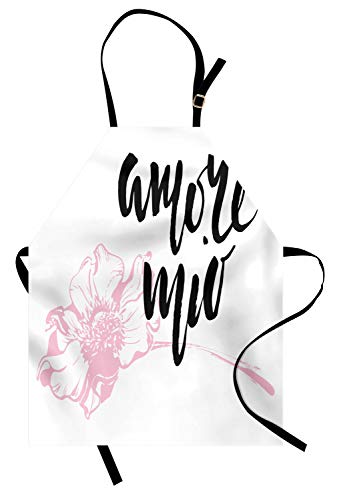 ABAKUHAUS Decir Amore Delantal de Cocina, Amore Mio con la Flor, Estampa Digital Resistente al Agua Apto Lavadora, Rosa pálido Gris carbón