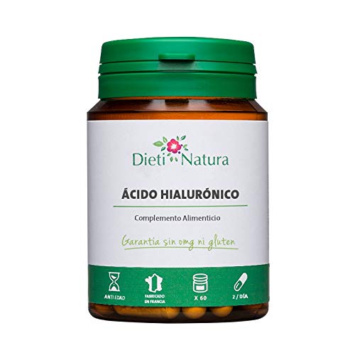 Ácido Hialurónico 60 Cápsulas de Dieti Natura. Con Colágeno marino y Vitamina C y E [Fabricado en Francia][Garantía sin OGM ni Gluten]