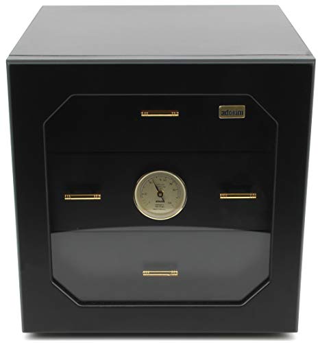 Adorini Humidor Chianti Gabinete de Puros Mediano de Cedro Español - con Higrómetro de Cabello Incorporado, Color Negro