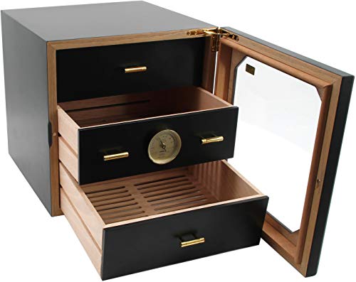 Adorini Humidor Chianti Gabinete de Puros Mediano de Cedro Español - con Higrómetro de Cabello Incorporado, Color Negro