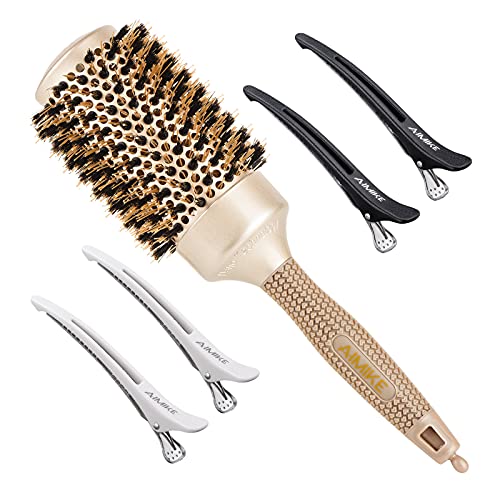 AIMIKE Cepillo redondo para mujer, Cepillo de pelo de cerámica nano térmica y tecnología iónica, Cepillo redondo pequeño con cerdas de jabalí, Cepillo de rodillo profesional