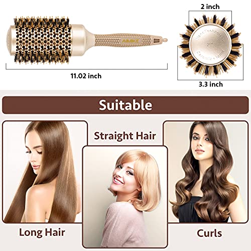 AIMIKE Cepillo redondo para mujer, Cepillo de pelo de cerámica nano térmica y tecnología iónica, Cepillo redondo pequeño con cerdas de jabalí, Cepillo de rodillo profesional