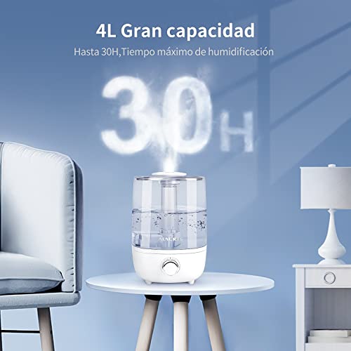 ALACRIS Humidificador Ultrasónico 4L,Gran Capacidad Humidificador de Aire,Relleno Superior Boquilla de 360°,Auto Apagado,Ultra silencioso para la Habitación del Bebé , Oficina, Dormitorio