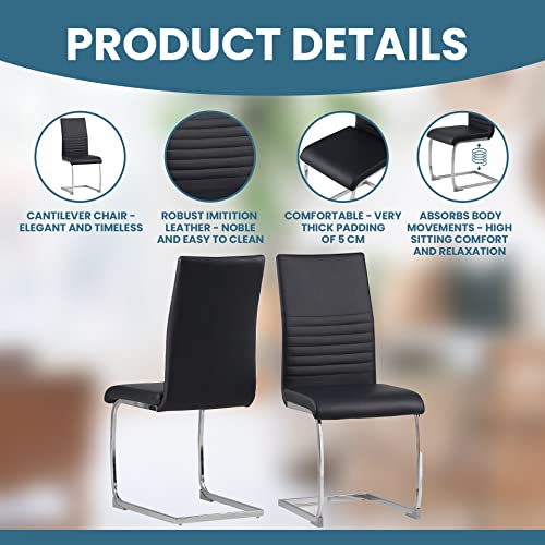 Albatros Silla Cantilever BURANO Set de 4 sillas Negro, SGS Probado