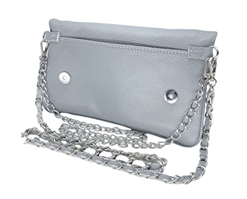ALEXANDER MILANO Bolso Bandolera Mujer con Doble Cadena en Piel Cuero Made in Italy Diario con Bolsillo Interior y Trasero Crossbody Casual Cruzado para Viaje (Gris)