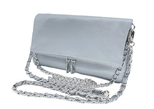 ALEXANDER MILANO Bolso Bandolera Mujer con Doble Cadena en Piel Cuero Made in Italy Diario con Bolsillo Interior y Trasero Crossbody Casual Cruzado para Viaje (Gris)