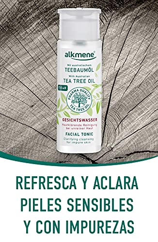 alkmene Agua micelar con aceite de árbol de té - Tónico facial para pieles con imperfecciones - desmaquillante anti espinillas, manchas y rojeces - limpiador facial vegano 2x 150 ml