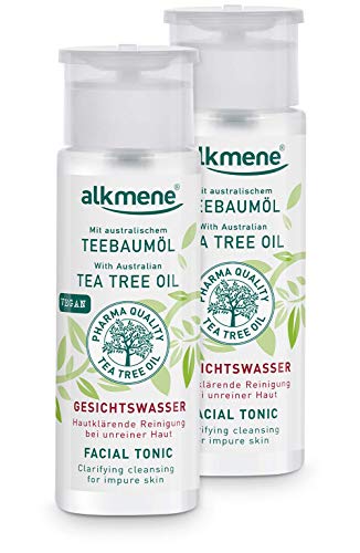 alkmene Agua micelar con aceite de árbol de té - Tónico facial para pieles con imperfecciones - desmaquillante anti espinillas, manchas y rojeces - limpiador facial vegano 2x 150 ml