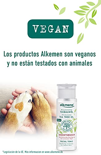alkmene Agua micelar con aceite de árbol de té - Tónico facial para pieles con imperfecciones - desmaquillante anti espinillas, manchas y rojeces - limpiador facial vegano 2x 150 ml