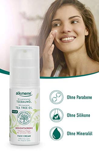 alkmene Set de cuidado con aceite de árbol de té para pieles con impurezas - crema facial, gel de limpiador y parches SOS anti granos - set vegano sin siliconas ni parabenos