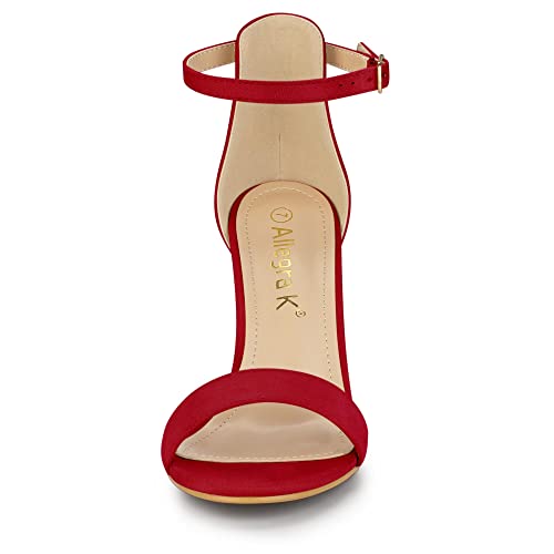Allegra K Women's Suede Ankle Strap High Stiletto Heels Sandals Red US 7.5/UK 5.5/EU 38