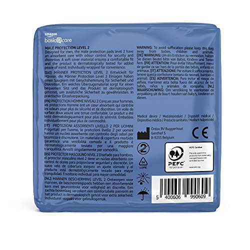 Amazon Basic Care Almohadillas de protección nivel 2, masculinas, 12 paquetes de 8 (total 96)