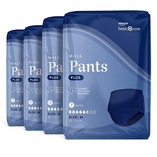 Amazon Basic Care Calzones Plus, masculinos, medios, 4 paquetes de 7 (total 28)