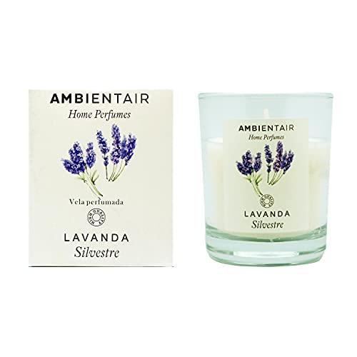 Ambientair Home Perfume. Vela aromática Lavanda Silvestre, ambientador de lavanda, Vela aromática para casa, Aromaterapia, Vela en vaso de cristal para interiores. Duración 30 horas.