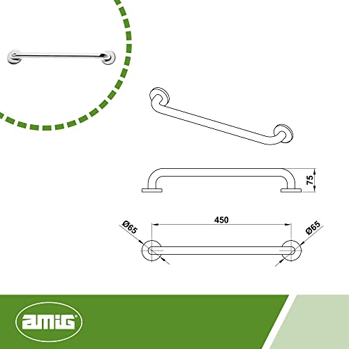 Amig - Manillón con Roseta Mod.5 de Acero Inoxidable 18/8 para Puertas de Paso Correderas o Abatibles | Asidero de Seguridad de Pared para Baños | Medidas - Asa: Ø25 x 200 mm, Roseta: Ø65 mm