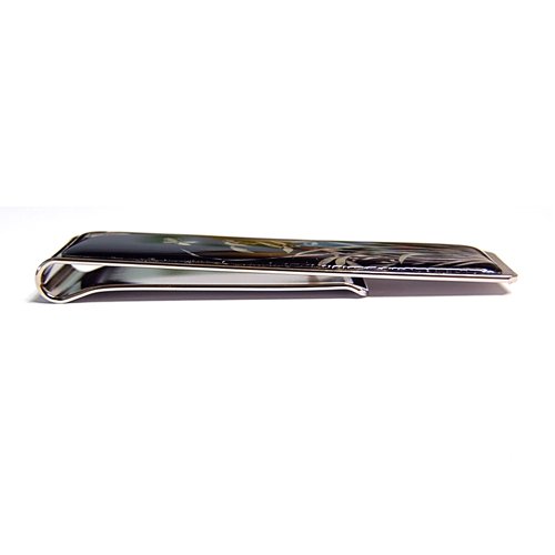 Antique Alive madre de Pearl diseño de orquídeas para hombre de acero inoxidable dinero Clip Holder Metal Negro (L103)