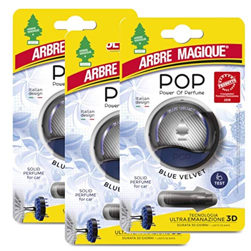 Arbre Magique Pop - Ambientador para coche, perfume Blue Velvet, fragancia prolongada hasta 7 semanas, multipack 3 paquetes