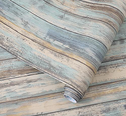 Arthome 43,5x305cm Azul Papel Pintado de Vintage Envejecido,Papel Muebles Autoadhesivo,Removibles Vinilo Decorativo Película de Tablones de Madera Para Muebles