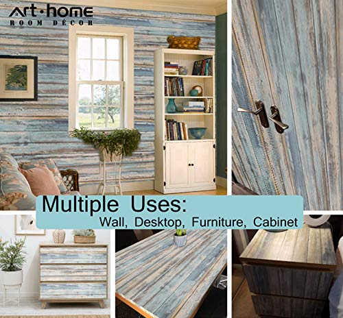 Arthome 43,5x305cm Azul Papel Pintado de Vintage Envejecido,Papel Muebles Autoadhesivo,Removibles Vinilo Decorativo Película de Tablones de Madera Para Muebles