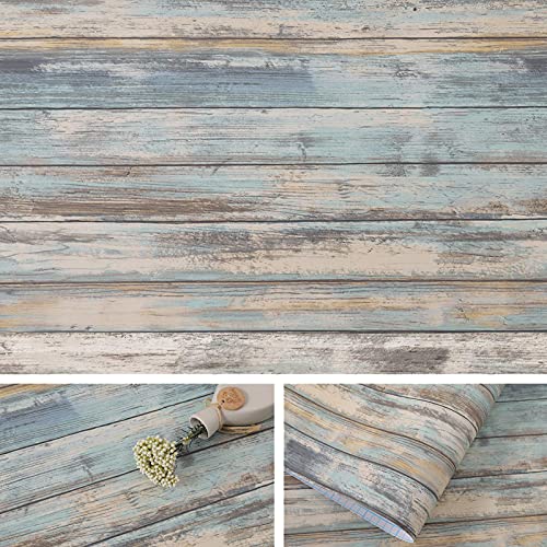 Arthome 43,5x305cm Azul Papel Pintado de Vintage Envejecido,Papel Muebles Autoadhesivo,Removibles Vinilo Decorativo Película de Tablones de Madera Para Muebles