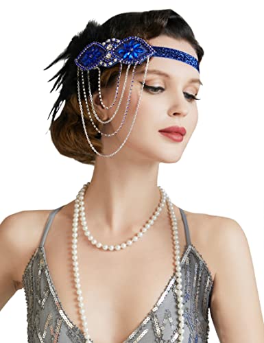ArtiDeco Diadema de los años 20, accesorio para disfraz de Gatsby azul Talla única