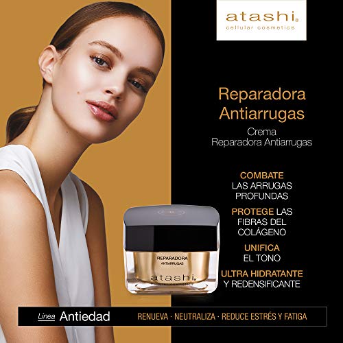 Atashi Cellular Cosmetics | Cofre Ritual Diario Antiedad | Crema Reparadora + Contorno De Ojos + Aceite Corporal Mágico | 50ml + 15ml + 60ml, 125 Mililitro