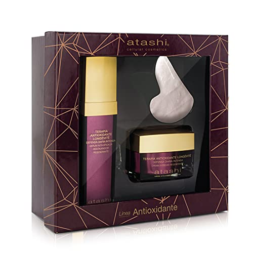 atashi Cofre de belleza Ritual Antioxidante Regenerativo, Sérum + Crema Antiedad Regenerante + Piedra de Jade, 50 ml + 50 ml