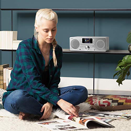 auna Harvard - Radio Internet, Internet Radio con Reproductor de CD, Radio WiFi con Spotify Connect, Internet-/Dab+ y Radio FM, Bluetooth, Pantalla HCC de 2,4", UNDOK-App, Puerto USB, Blanco