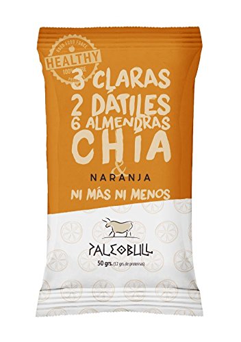 Barrita Energética Paleo 100% natural - Alta en proteínas - Almendras, Naranja y Chía (50g) - Pack Ahorro de 15 Barritas