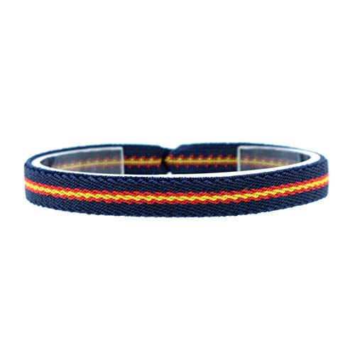 BDM Pulsera de Hombre y Mujer con la Bandera de España de Tela Azul Marino, Verde Militar o Rojo. Elástica y Ajustable 10 y 15 MM Elige Medida