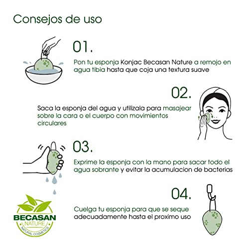 Becasan Nature Kit Limpiador - Esponja Konjac Facial Natural (3 unidades) y Loción de Argán - Exfoliante Facial, Esponja Baño - Esponja Natural de Peeling Facial para Reducir el Acné de la Cara