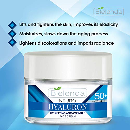 Bielenda Neuro Hialuron - Crema facial lifting levanta y aprieta la piel, mejora su elasticidad - aclara las decoloraciones - Crema facial lifting Neuro Hialuron - Concentrado 50+ día/noche - 50 ml