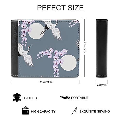 Billetera De Hombre Orquídeas Y Pájaros Japoneses Grullas Paisaje Lunar Formato De Cartera Tarjetero Cartera Fina De Piel