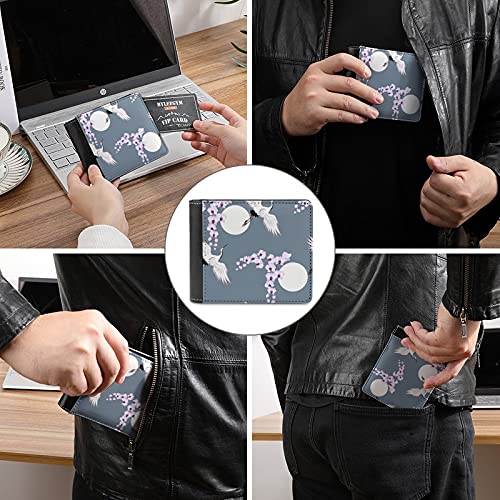 Billetera De Hombre Orquídeas Y Pájaros Japoneses Grullas Paisaje Lunar Formato De Cartera Tarjetero Cartera Fina De Piel