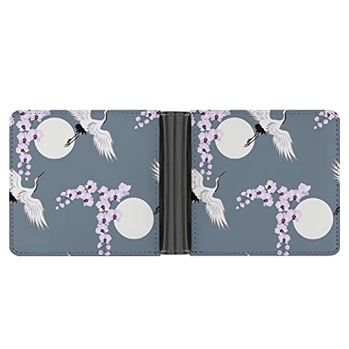 Billetera De Hombre Orquídeas Y Pájaros Japoneses Grullas Paisaje Lunar Formato De Cartera Tarjetero Cartera Fina De Piel