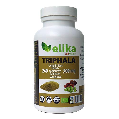BIO Triphala Elikafoods® ORGÁNICA. 240 comprimidos de 500 mg. Limpia y desintoxica el colon. Contra el estreñimiento. Natural, bio, vegana y sin gluten. Fácil ingesta. Directamente del Himalaya.
