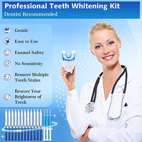 Blanqueador Dental Profesional,Kit de Blanqueamiento Dientes-12*Gel Blanqueamiento,3*Gel Calmante,Hilo Dental,Kit de Blanqueamiento Dental Reutilizable,Seguro y Suave,Cuidado Dental Completo Hogar