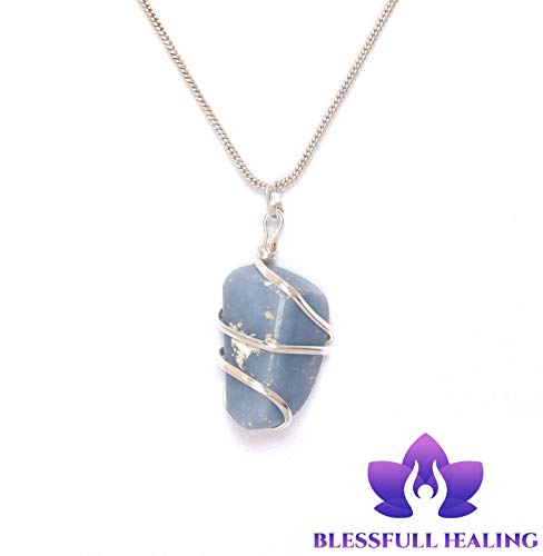 Blessfull Healing Reiki Espiritual Fe Curación Gemstone Energía Angelite Stone Wire Wrap Tamble Collar Colgante