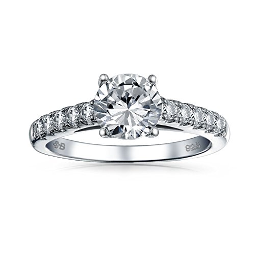 Bling Jewelry 1,75Ct Redondo AAA CZ Solitario Anillo De Compromiso Corte Brillante Zirconia Cúbico Piedras Promesa Banda Lateral 925