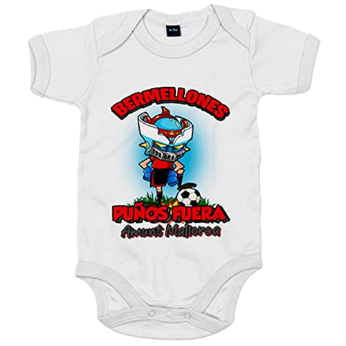 Body bebé frase Bermellones puños fuera parodia robot de los 80 para nostálgicos futboleros de Mallorca - Blanco, Talla única 12 meses