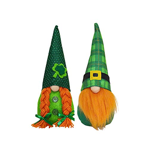 Bohaluo Juego de 2 gnomos irlandeses San Patricio, regalos del día de San Patricio, duende nórdico, sueco, primavera y marzo, gnomo, felpa, hecho a mano, escandinavo, tomte elfo enano para el hogar