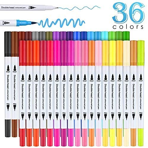 BOIROS Rotuladores Lettering, Rotuladores Pincel Lettering, 36 Colores Rotuladores Acuarela Marcadores de Punta Doble Rotuladores Punta Fina Rotuladores Permanentes de Colores para Arte Dibujo